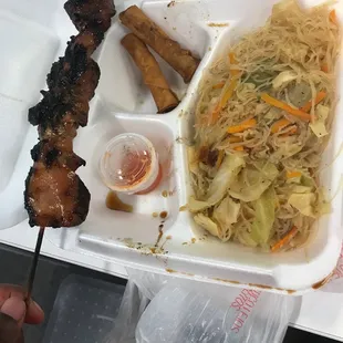 Chicken kebab and rice noodles