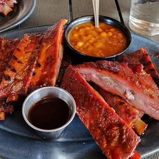 Full rack of ribs and BBQ beans