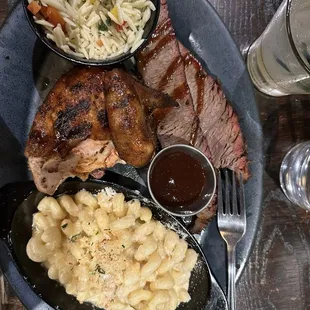 Brisket, chicken, orzo salad and Mac n cheese