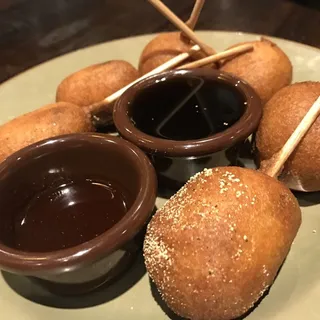Pork Belly and Sausage Corn Dogs