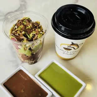 Konafa Fruit with Saffron latte