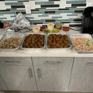 a variety of foods on a counter