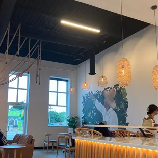 a woman sitting at the counter