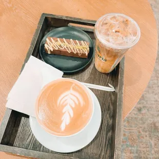 The spread: Dubai Chocolate, Ice Qamaria Latte, hot Qamaria Latte