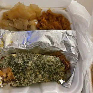 Stuffed Salmon, cabbage, and yams