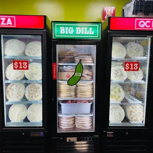 QC Pizza frozen handmade take n bake available.