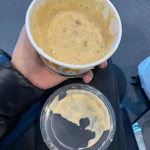 You get 1/4 full when you order queso n chips apparently