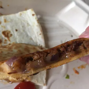 Inside beef quesadilla- yum!