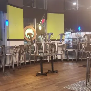 Chairs on every table. 45 minutes before they close.