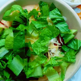 Kids bowl with shredded beef and all the fixings cilantro rice on the side.