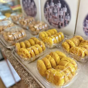 a variety of pastries on display