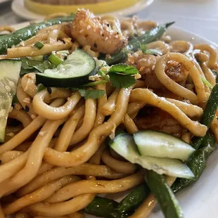 Garlic Noodles with added Shrimp