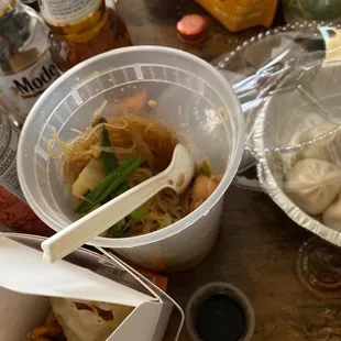 Pork Pot Stickers, seafood clay pot, and Shanghai soup dumplings! Super delicious!
