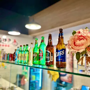 a row of beer bottles