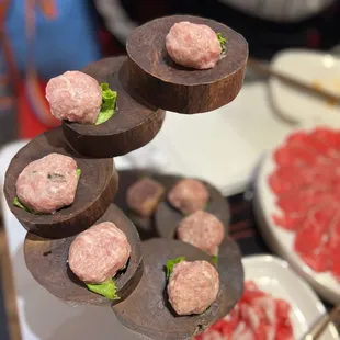 a display of meatballs