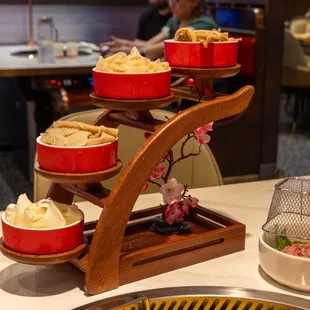 a display of hotpots and fries