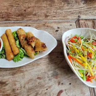 From left to right:crab roll, spring roll, mango papaya salad.  Memorable!