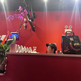 the counter of a chinese restaurant