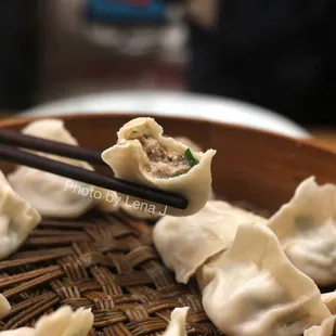 Inside of Steamed Pork and Leek Dumplings 猪肉韭菜 ($15.99 for 12 pieces) - good! Really juicy. Dumpling skin is pretty thin.