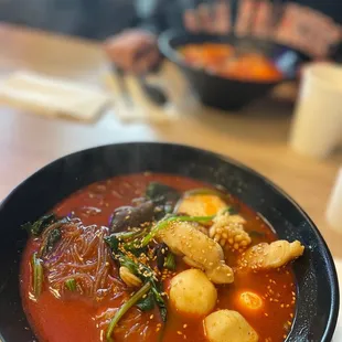 a bowl of soup on a table