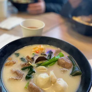 a bowl of soup on a table