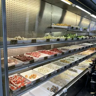 a display case of food in a restaurant