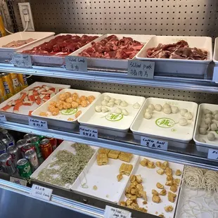 Fresh meat and noodles for the hot pot