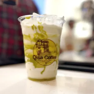 Pistachio iced latte