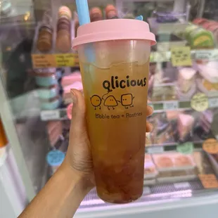 Kumquat Jasmine Tea (dragonfruit and passion fruit popping boba)