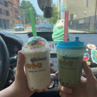 Fruity Pebbles Drink and Matcha boba