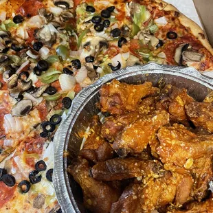 Pepperoni and hot garlic wings