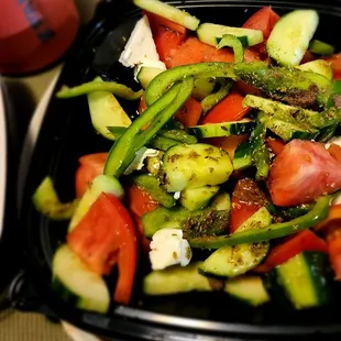 My new fave, Village Salad (minus onions or olives). Needs more feta though!