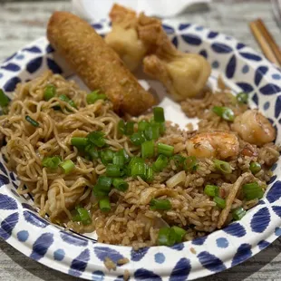Ramen Chicken, House Fried Rice, Crab Rangoon, Chicken Egg Roll