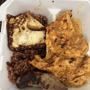 Grilled Chicken, chorizo, and the Fried Cheese.