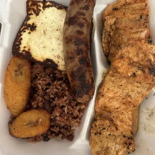 Grilled Pork, fried plantain and chorizo.