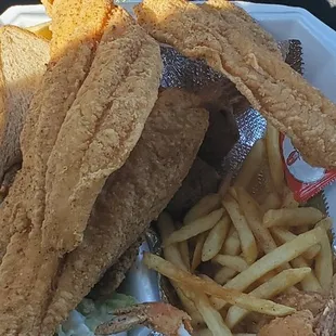 french fries, coleslaw, macaroni and cheese