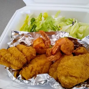 shrimp, shrimp, and lettuce