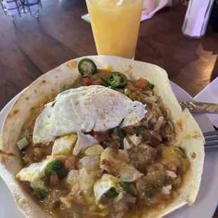 Huevos Rancheros and Screw driver.