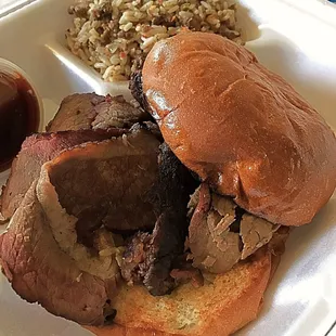 Brisket sandwich &amp; dirty rice