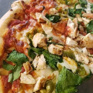 Pizza chicken, Spinach and green chilie