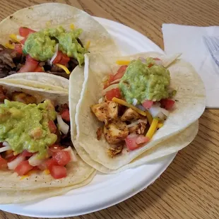 Three tacos ($12) - Chicken, Carne Asada &amp; Al Pastor