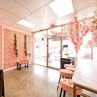 a flower wall in a salon