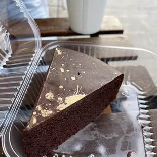 Vegan chocolate ganache cake slice