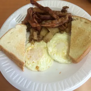 Eggs, bacon, home fries