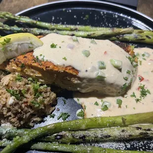 Stuffed salmon with dirty rice