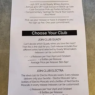 Wine club info