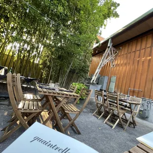 Back patio with beautiful bamboo grove