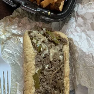 Quaker steak sammie with cheese fries