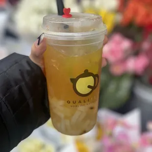 passion cooler w/ lychee jelly, aloe vera, and crystal boba!