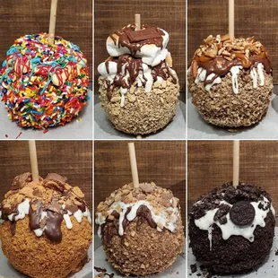 a variety of chocolate covered apples
